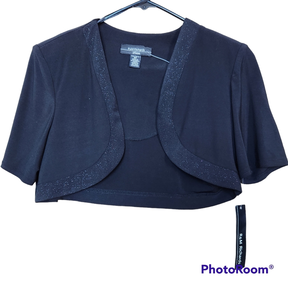 R & M Richards NWT Black Cropped Jacket/Coverlet/Shrug with Sparkle Trim  6P